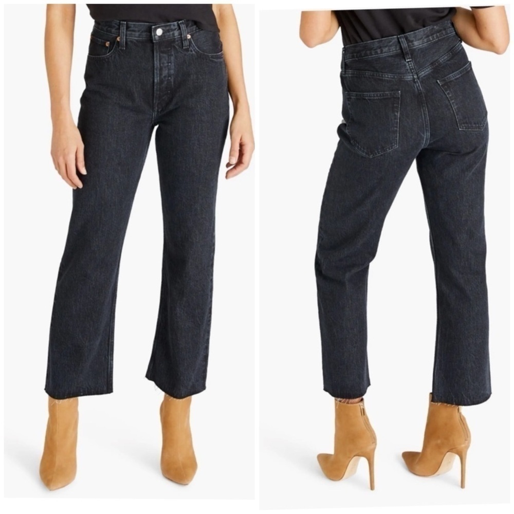 Etica Josie High Rise Crop Raw Hem Jeans 31 washed Black